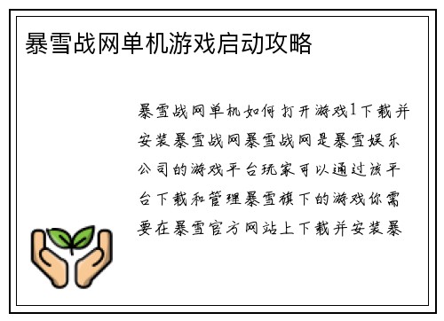 暴雪战网单机游戏启动攻略